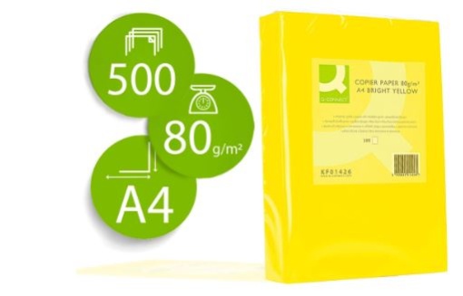 Papel Cor Q-connect A4 80gr Amarelo Intenso (Resma) (KF01426)