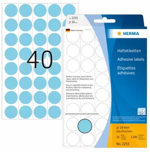 Etiqueta Herma Redonda 19mm Ref.72 2253 Azul 32fls/40 (1280uni)