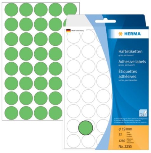 Etiqueta Herma Redonda 19mm Ref.72 2255 Verde 32fls/40 (1280uni)