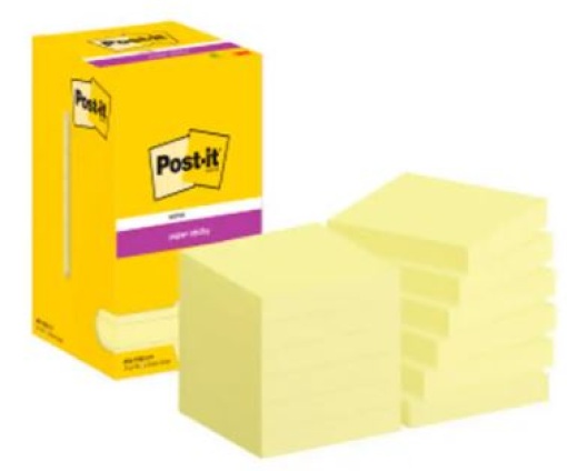 Bloco de Notas Adesivas Post-It Super Sticky 76x76mm Amarelo Canario Pack 12