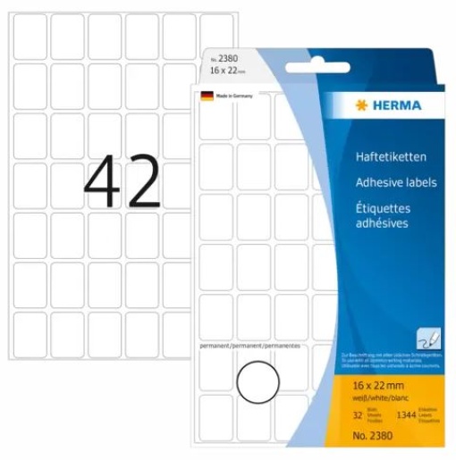 Etiqueta Herma Ref.72 2380 16x22 Branca Cx.32fls/42uni P/folha (1344)