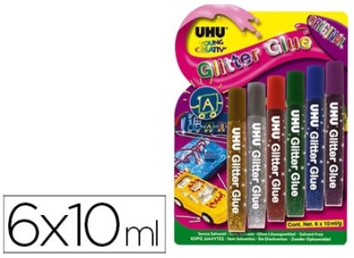 Cola Glitter UHU Cores Originais Blister 6x10ml