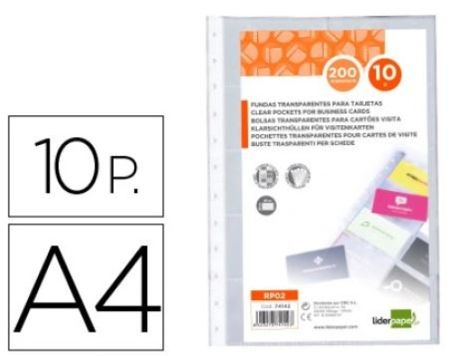 Recarga Porta Cartoes Liderpapel Aneis A4 Bolsa 10uni