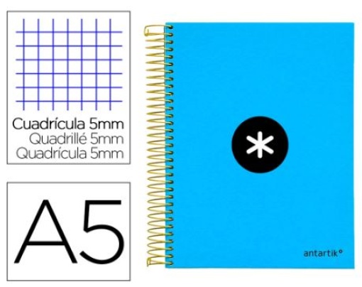 Caderno Espiral Liderpapel Antartik A5 Capa Forrada 120F 100gr Quadriculado Azul (Capa Dura) (KD31) 
