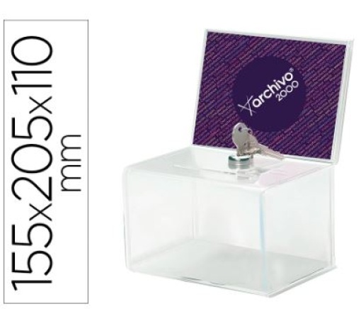 Caixa Sugestoes Archivo 2000 C/Fechadura e Duas Chaves Cristal Transparente 109x154x205mm