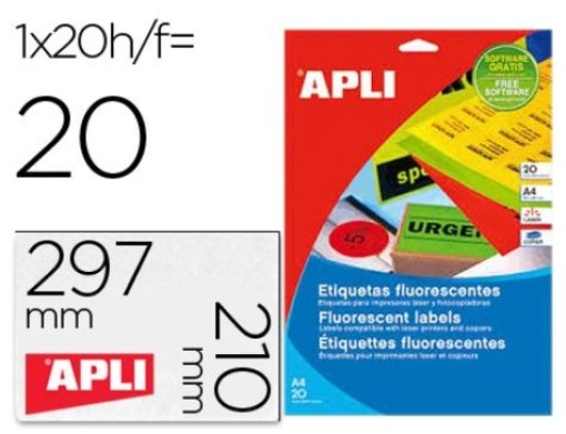 Etiqueta Adesiva Apli (02879) 210x297 Cx. C/20 folhas A4 Laranja