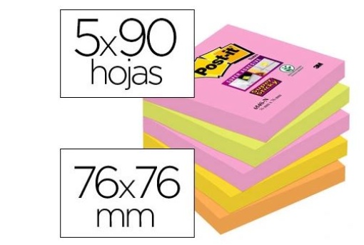 Bloco Notas Adesivas Post-it Super Sticky 76x76mm Pack 5 Blocos de 90Folhas Sortidas Colecao Cape Town