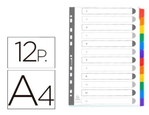 Separador Exacompta Cartolina Branca Conjunto de 12 Separadores Pestanas Coloridas A4 Multiperfurado