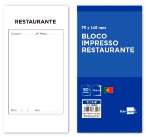 Bloco Liderpapel Restaurante 145x75mm Original e Copia Texto em Portugues (TL14-P)
