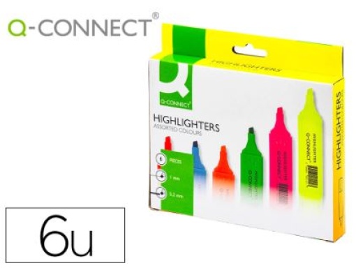Marcador Fluorescente Q-Connect Ponta Biselada Estojo de 6 Cores Sortidas (KF01909)