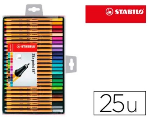 Marcador Stabilo Ponta de Fibra Point 88 Estojo de 25unidades Sortidas