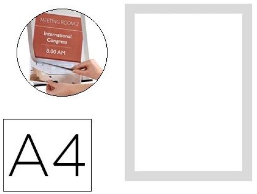 Moldura Porta Anuncios Q-Connect Magenetica A4 Dorso Adesivo Removivel Pack 2uni