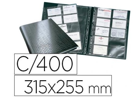 Porta Cartoes Durable A4 Visifix Centium 4 aneis 20bolsas C/indice Alfabetico P/400cartoes de Visita 57x90mm