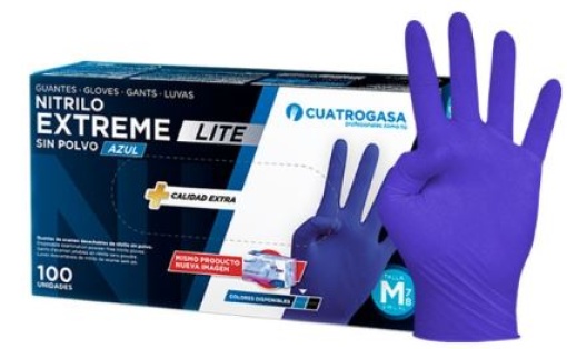 Luva Nitrilo S/Po Cuatrogasa Extreme Lite 5g Azul S (6-7) Cx.100