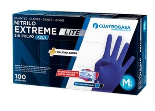 Luva Nitrilo S/Po Cuatrogasa Extreme Lite 5g Azul M (7-8) Cx.100
