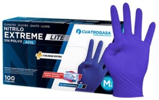 Luva Nitrilo S/Po Cuatrogasa Extreme Lite 5g Azul L (8-9) Cx.100