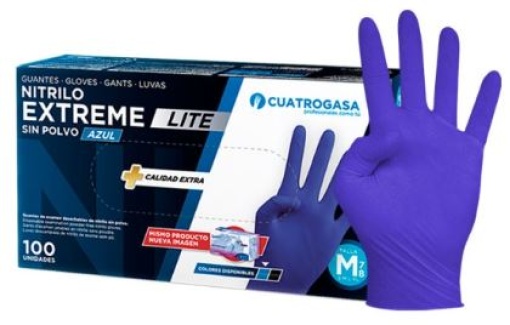 Luva Nitrilo S/Po Cuatrogasa Extreme Lite 5g Azul XL (9-10) Cx.100