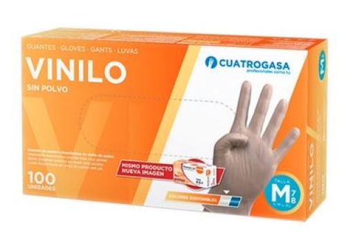 Luva Vinil S/Po Cuatrogasa Transparente XL (9-10) Cx.100