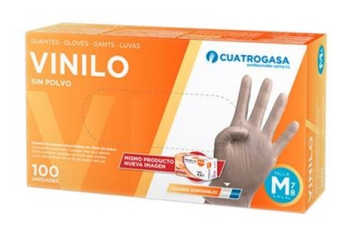 Luva Vinil S/Po Cuatrogasa Transparente M (7-8) Cx.100