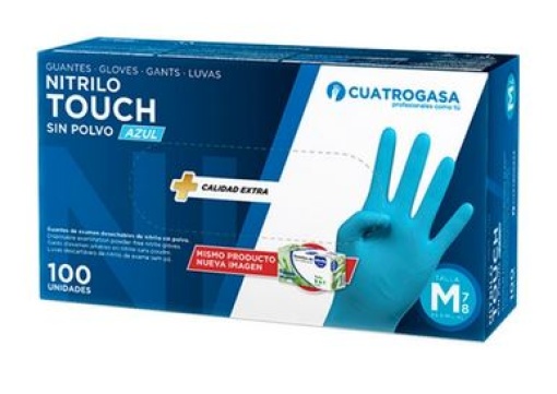 Luva Nitrilo S/Po Cuatrogasa Touch Azul XL (9-10) Cx.100