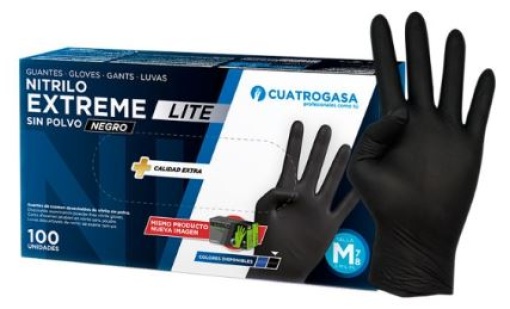 Luva Nitrilo S/Po Cuatrogasa Extreme Lite 5g Negro S (6-7) Cx.100