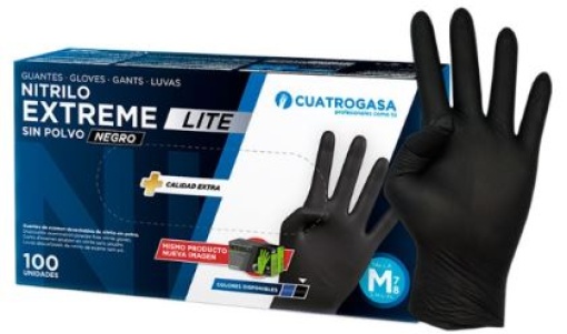 Luva Nitrilo S/Po Cuatrogasa Extreme Lite 5g Negro L (8-9) Cx.100