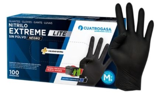 Luva Nitrilo S/Po Cuatrogasa Extreme Lite 5g Negro XL (9-10) Cx.100