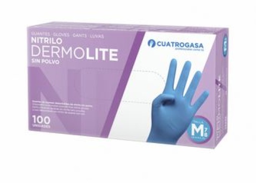 Luva Nitrilo S/Po Cuatrogasa Dermolite 3.5g Azul L (8-9) Cx.100
