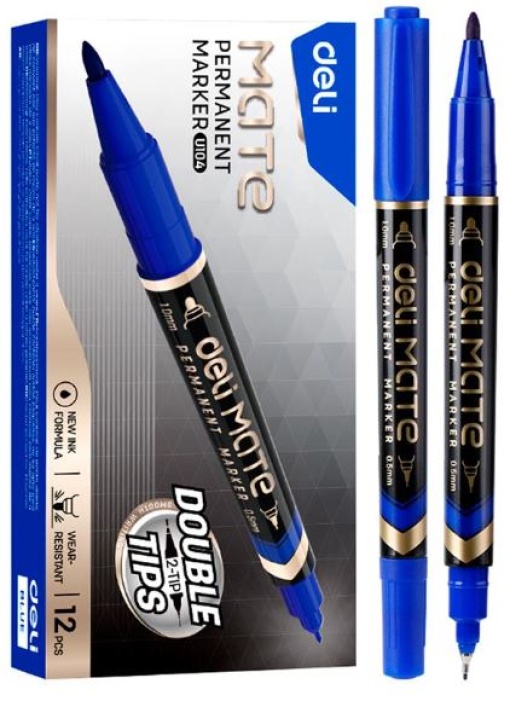 Marcador Permanente Deli Mate Switch EU10430 Ponta Dupla Azul