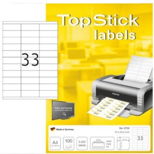 Etiqueta 70x25,4 Top Stick A4 Cx.100fls