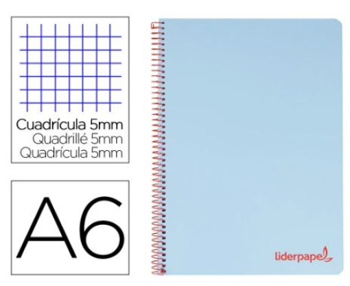 Caderno Espiral Liderpapel A6 Wonder Capa Plastico 120Fls 90Gr Quadricula 5mm 4 Bandas de Cores Cor Celeste (BD10)