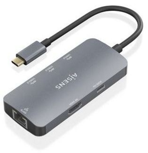 Adaptador Aisens USB-C 6-in-1 (1HDMI+3USB+1RJ45 +1USB Tipo-C Cinza