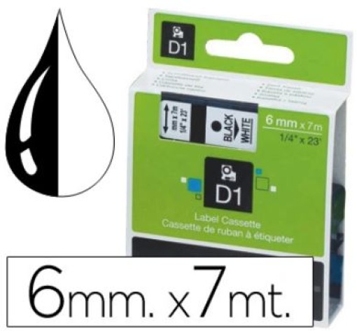 Fita Gravacao Dymo S0720780 D1 6mm x 7m Preto/Branco (43613)(Texto Preto Fita Branca)