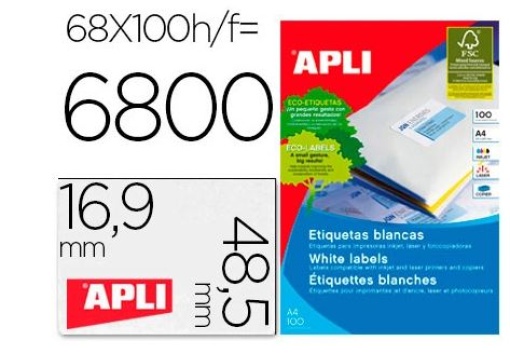 Etiquetas Adesivas Apli A4 1282  48,5x169mm Cx.100fls