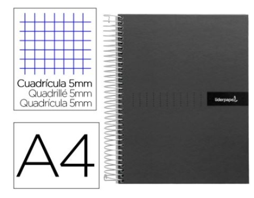 Caderno Espiral Liderpapel A4 Crafty Capa Forrada 120Fls 90Gr Quadricula 5mm 5 Bandas de Cores 4 Cores Cor Preto (BA90).
