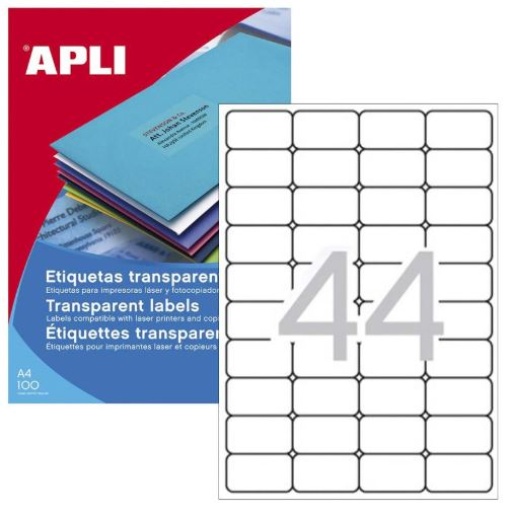 Etiqueta Apli A4 Transparente 48,5x25,4mm Laser/Jato Tinta Cx.20Fls (880un)