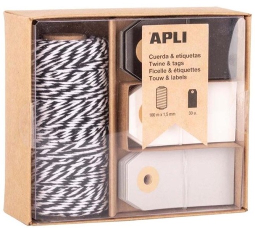 Fio de Embrulho Algodão Preto/Branco Apli Rolo 100m+30 Etiquetas