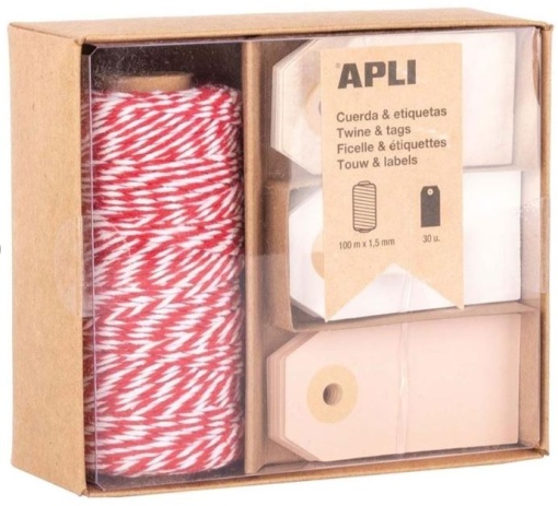 Fio de Embrulho Algodão Vermelho/Branco Apli Rolo 100m+30 Etiquetas