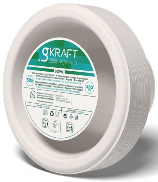 Tigela Pasta Celulose Redonda 450ml Branca GKraft 30un
