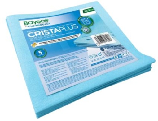 Pano Bayeco Profissional 100% Microfibra Cristal Plus (Vidros) 38x37 Azul Pack 5un