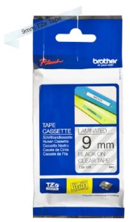 Fita Brother Laminada 9mmx8mts Transparente/Preto (TZE-121)