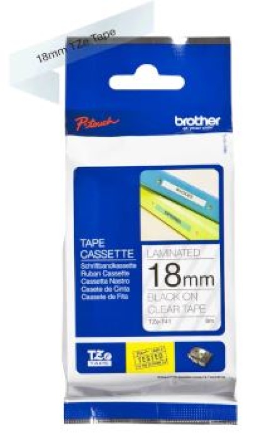 Fita Para Gravaçao P-Touch 18mm Transparente/Preto (TZ141)