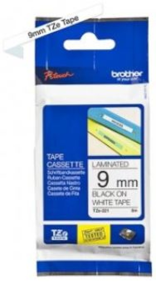 Fita Gravacao Brother P-Touch 9mmx8m Branco/Preto (TZE221)