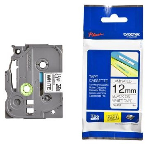 Fita Gravacao Brother P-Touch 12mmx8m Branco/Preto  (TZE231)