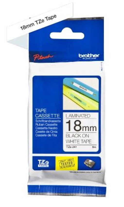 Fita Para Gravaçao P-Touch 18mm Branco/Preto (TZ241)