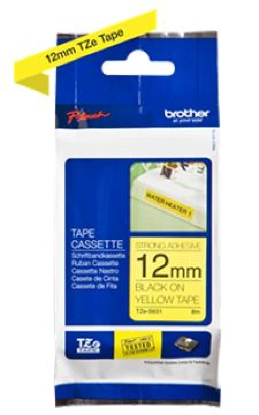 Fita Brother Laminada Super Adesiva 12mmx8mts Amarelo/Preto (TZ-S631)