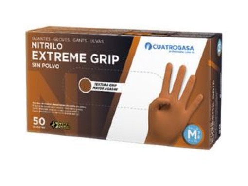 Luva Nitrilo S/Po Cuatrogasa Extreme Grip Laranja 8.5g M (7-8) Cx.50