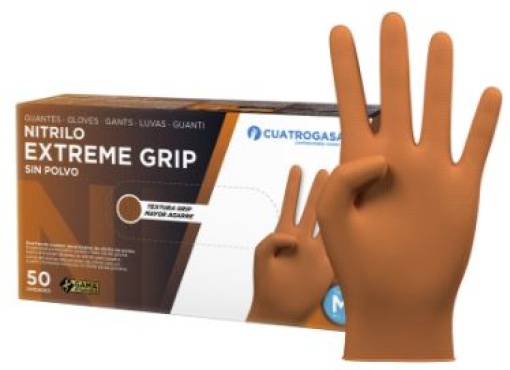 Luva Nitrilo S/Po Cuatrogasa Extreme Grip Laranja 8.5g XL (9-10) Cx.50