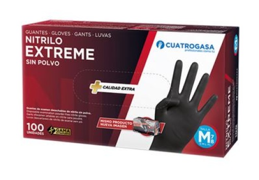 Luva Nitrilo S/Po Cuatrogasa Extreme Negro 6g L (8-9) Cx.100