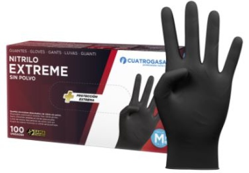 Luva Nitrilo S/Po Cuatrogasa Extreme Negro 6g XL (9-10) Cx.100